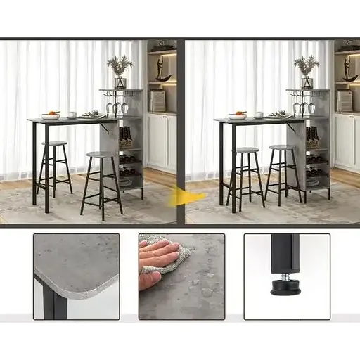 Барний стіл з стільцями Costway Bistro з тримачем винних келихів сірий - фото 5