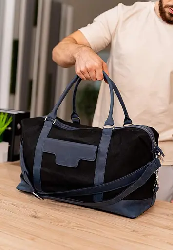 Дорожная сумка из конваса и натуральной кожи Crazy Horse темно-синяя - фото 2