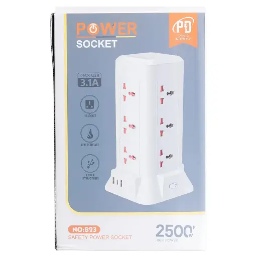 Сетевой фильтр-удлинитель Yiwu HP-5-5 TOWER B23 2,8 м 9 розеток 3USB + 1PD белый  - фото 10