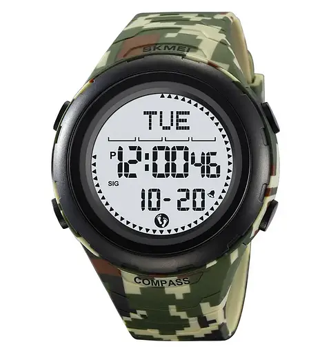 Годинник чоловічий наручний спортивний Skmei 2166 Compass з компасом і крокоміром (Камуфляж з білим)
