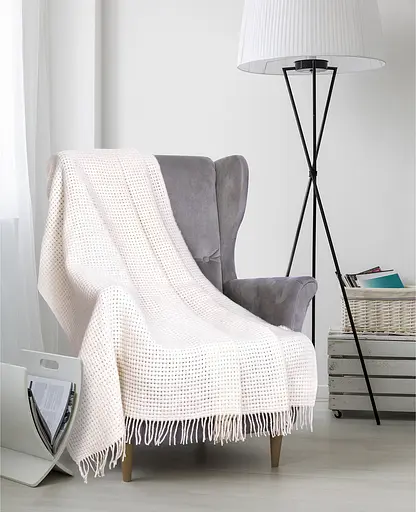 Плед вовняний Vladi Рогожка 200х220 біла - фото 1