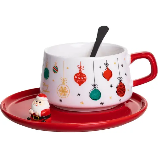 Чашка для латте-арту порцелянова Christmas Toys 250 мл з блюдцем  FM-CS-10B