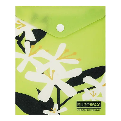 Папка-конверт А6 на кнопці PLUMERIA ARABESKI салатова BM.3922-15 BUROMAX матовий напівпрозорий пластик (4823126816531) - фото 1