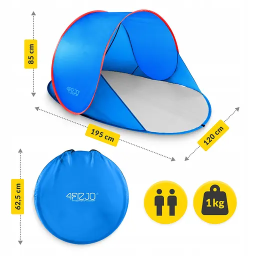 Намет пляжний 4FIZJO Pop-Up 195 x 120 см саморозкладний Blue/Red (P-5905973405164) - фото 6