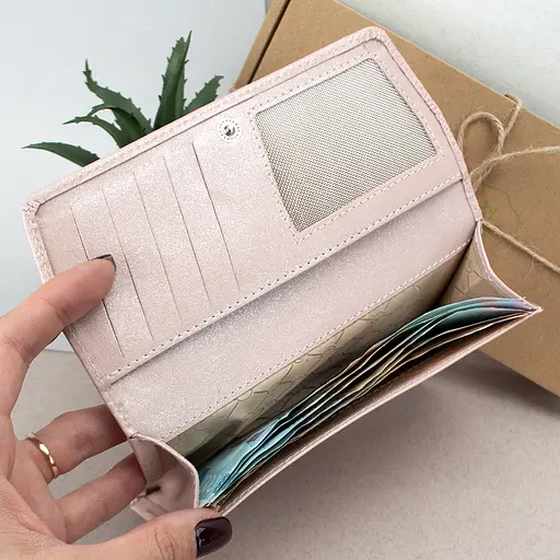 Гаманець жіночий шкіряний Leona рожеві квіти - фото 5