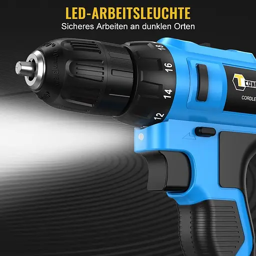 Набір акумуляторних шуруповертів Conentool 21 В, акумуляторна дриль з 2 батареями 2000 мАг, максимальний ударний дриль 42 Нм - фото 6