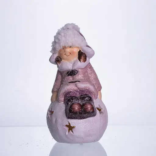 Новорічна фігурка з підсвіткою Дівчинка на сніговій кулі з фарфору 7×7×16 см Yiwu CR-5-7 - фото 5