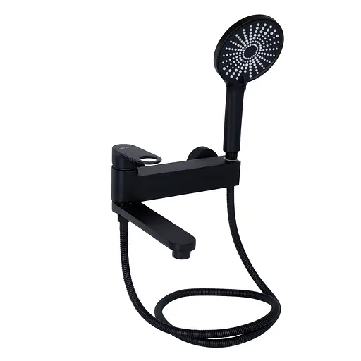 Смеситель для ванны Qtap Jay с поворотным изливом (c душевым гарнитуром) QTJAY260BLM45548 Black matt Черный матовый - фото 1