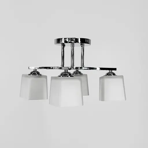 Стельовий хромований світильник на 4 білих плафони Ø 45 см | Арт. 91173/4B CH | Line F - фото 2