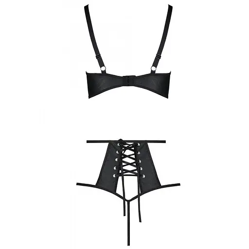 Комплект з еко-шкіри: бюстгальтер та трусики з перфорацією Passion Tamaris Set black L/XL - фото 3