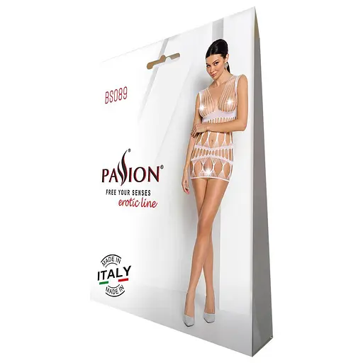 Бодистокинг-платье Passion BS089 white мини плетение в виде паутины One size - фото 6