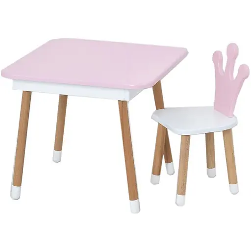 Столик со стулом Bambi "Корона" 06-025R-BOX с ящиком розово-белый