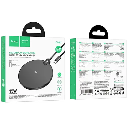 БЗП Hoco CW62 Peak with digital display and cable 15W Black - фото 6