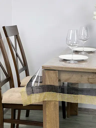 Скатертина силіконова з чорно-золотою стразовою стрічкою 340х160 см - фото 7