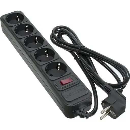 Фильтр сетевой Patron, 5 розеток, 1.8 м, черный, 16А, до 3.5 кВт, выключатель, заземление, 3x1.5 мм² (SP-1652) - фото 1