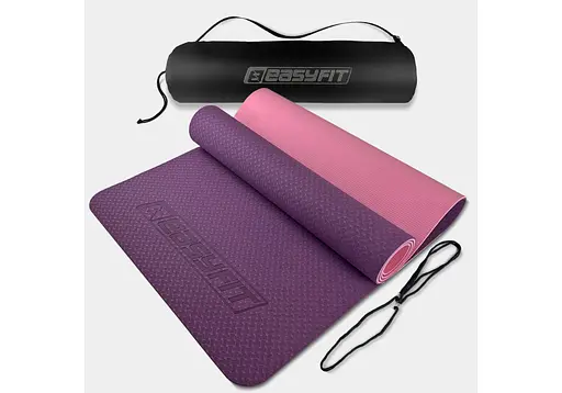 Коврик для йоги и фитнеса EasyFit TPE+TC 6 мм двухслойный + Чехол фиолетовый с розовый (EF-1924s-VP) - фото 1