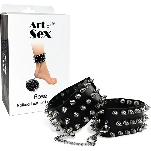 Поножі з шипами з натуральної шкіри Art of Sex, колір чорний - фото 3