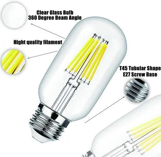 Винтовая лампочка Aiwerttes E27 6W светодиодная винтажная Edison, T45 Холодный Белый 6000K - фото 4