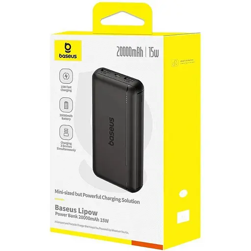 Зовнішній акумулятор Baseus Lipow 20000mAh 15W Black (P10079100113-00) [154393] - фото 2