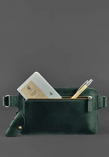 Шкіряна поясна сумка Dropbag Maxi зелена - фото 6