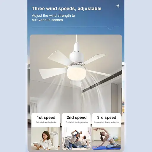 Съемный потолочный вентилятор с разъемом E27, пультом дистанционного управления, 3-цветный - фото 2