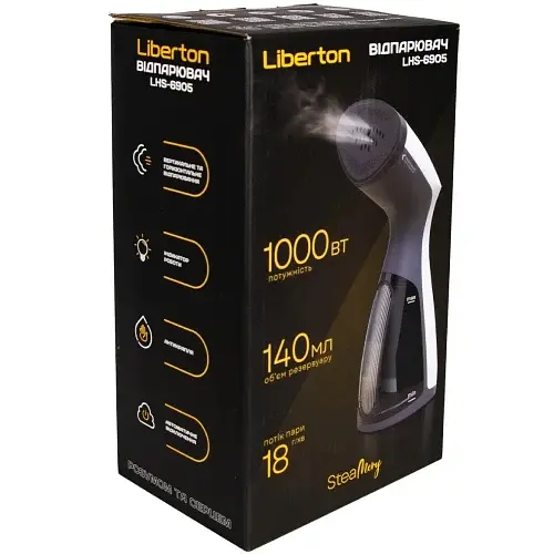 Отпариватель Liberton LHS-6905, White/Grey, 1000W, постоянный пар 18 г/мин, объем бака для воды 140мл, вертикальное и горизонтальное отпаривание, антикапля, автоотключение - фото 9