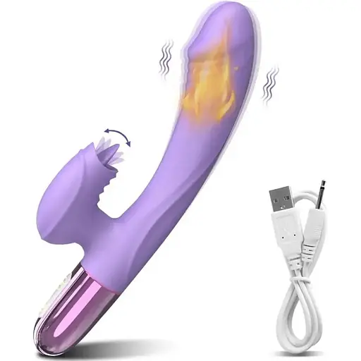 Подвійний вібромасажер з імітацією язичка фіолетовий - фото 1