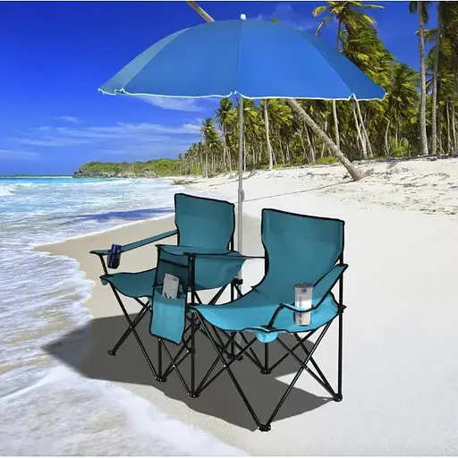 Комплект раскладных стульев Costway Parma с бирюзовым зонтиком. - фото 2