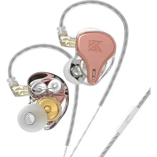 Наушники KZ DQ6S с микрофоном динамические розово-золотые.