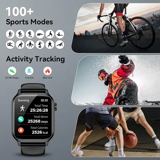 Смарт-годинник SENBONO G93 Black (пульсоксиметр, дзвінки) 2 ремінці - фото 3