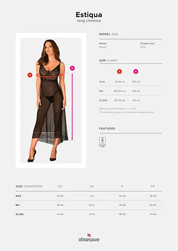 Полупрозрачная длинная сорочка Obsessive Estiqua chemise черный ассиметричный крой XS/S - фото 7