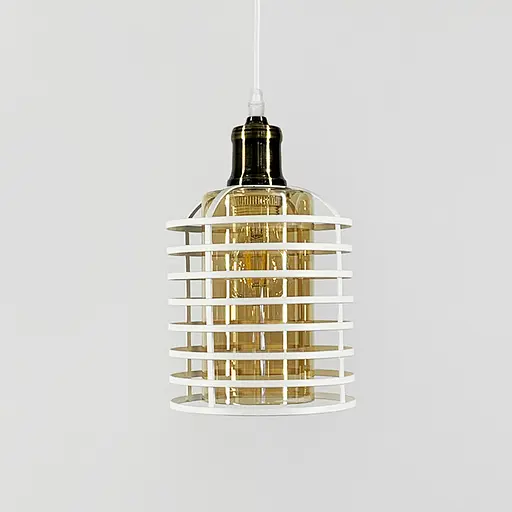 Підвіс в стилі Лофт з янтарним плафоном у білому корпусі 30х17 см | Line F | Арт. 12056/1 WT+AM - фото 1