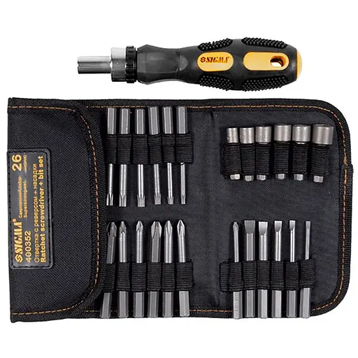 Отвертка Sigma + биты 18 шт + насадки торцевые 6 шт CrV 4002111 - фото 1