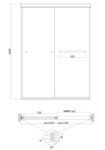 Двері в нішу Koer SR SD03-140x200-TR-01 прозоре скло Easy Clean 8 мм, хром KR5385, універсальні, прозорий, хром - фото 4