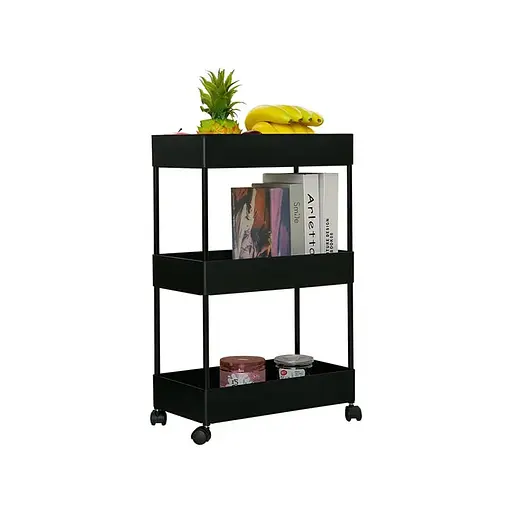 Етажерка пластикова Fabrika 3 яруси на колесах Black, 40х22х66 см - фото 3