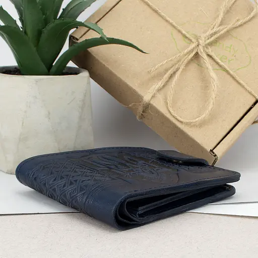 Кошелек мужской кожаный Handycover HC0041 синий с гербом Украины - фото 4