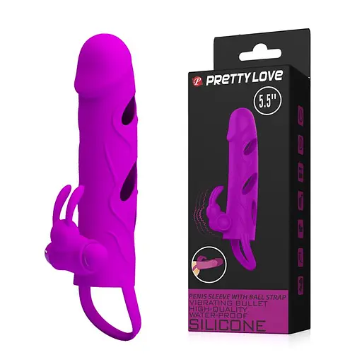Насадка на пенис Pretty Love Vibrating Penis Sleeve 14 см фиолетовый - фото 2
