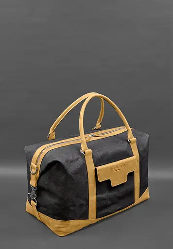 Дорожная сумка из конваса и натуральной желтой кожи Crazy Horse - фото 3