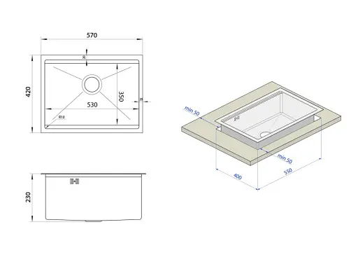 Мийка для кухні під стільницю декорована Nett NSS-5742 - фото 6