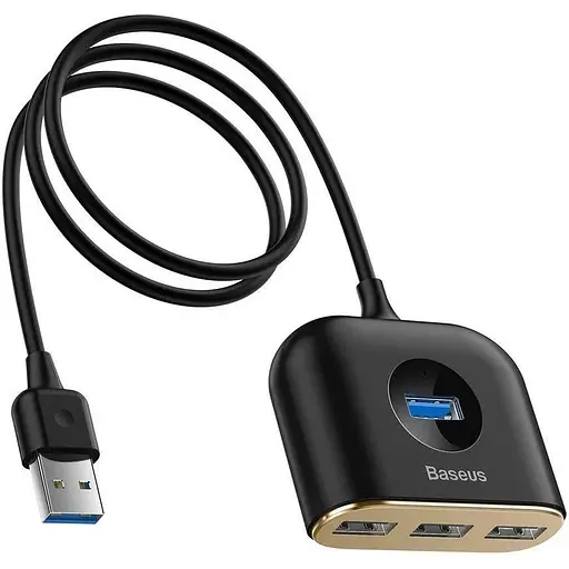 Usb-хаб Baseus Square round 4 in 1 Usb Hub Adapter (Usb3.0 TO Usb3.0x1+Usb2.0x3) 1m Черный (CAHub-AY01 - фото 1