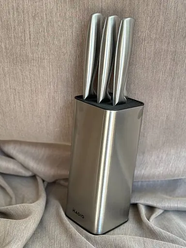 Універсальний набір 5 кухонних ножів з підставкою ножі з нержавіючої сталі для кухні Magio MG-1094 Сірий - фото 6