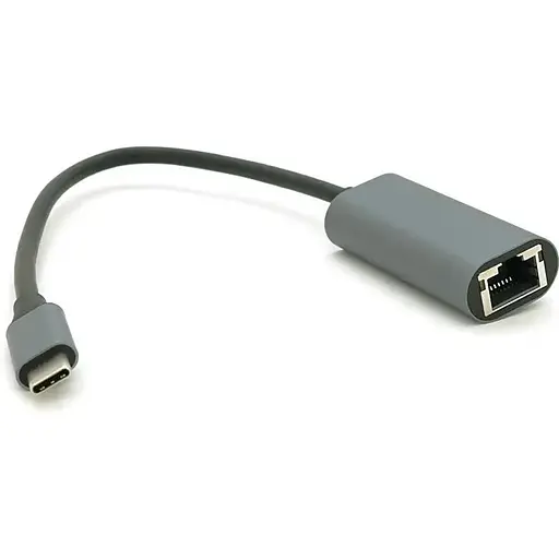 Конвертер Voltronic Type-C (папа)/RJ-45(мама), 18cm, круглый, chip:RTL8153, 1000Mbps, Gray