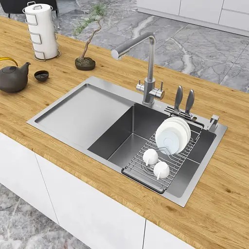 Мийка на кухню Nett NS-7848(L) з нержавійки з лівим крилом 1.5 мм накладна - фото 6