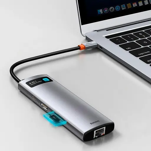 USB-хаб Baseus Metal Gleam Series 8-in-1 Multifunctional Type-C HUB Space Gray (CAHUB-CV0G) [77937] - фото 6