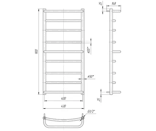 Водяной полотенцесушитель Mario Люкс 900x430/400, Хром - фото 2