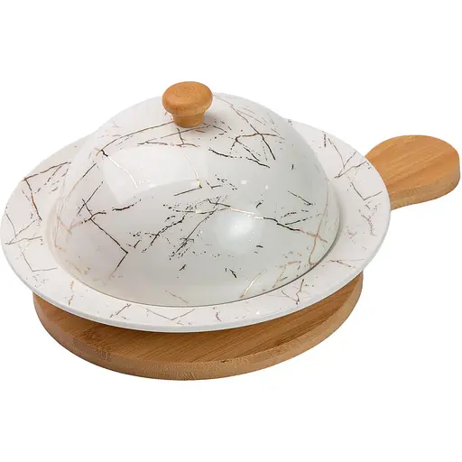 Масленка Yiwu фарфоровая 25х18.5х9 см с крышкой и дощечкой HP-1224 - фото 1