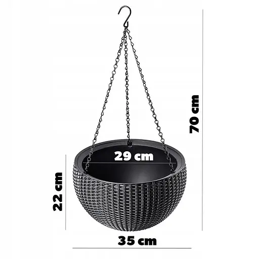 Горщик для рослин Keter Rattan Hanging Sphere з ланцюжками підвісний антрацит 8.6 л - фото 9