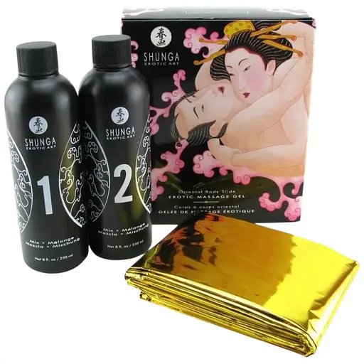 Гель для Nuru масажу Shunga Oriental Body-to-Body Sparkling Strawberry Wine плюс простирадло
