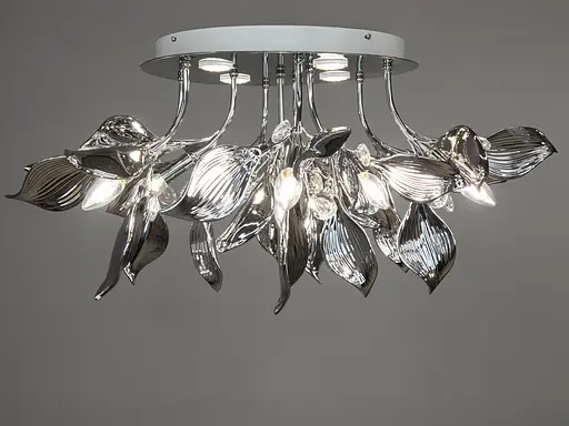 Фарфоровая декоративная потолочная люстра в зал, 10 ламп, хром. - фото 1