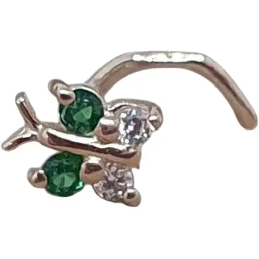 Золотая серьга-пирсинг в нос Dear с фианитами. 1041.6 Зеленый